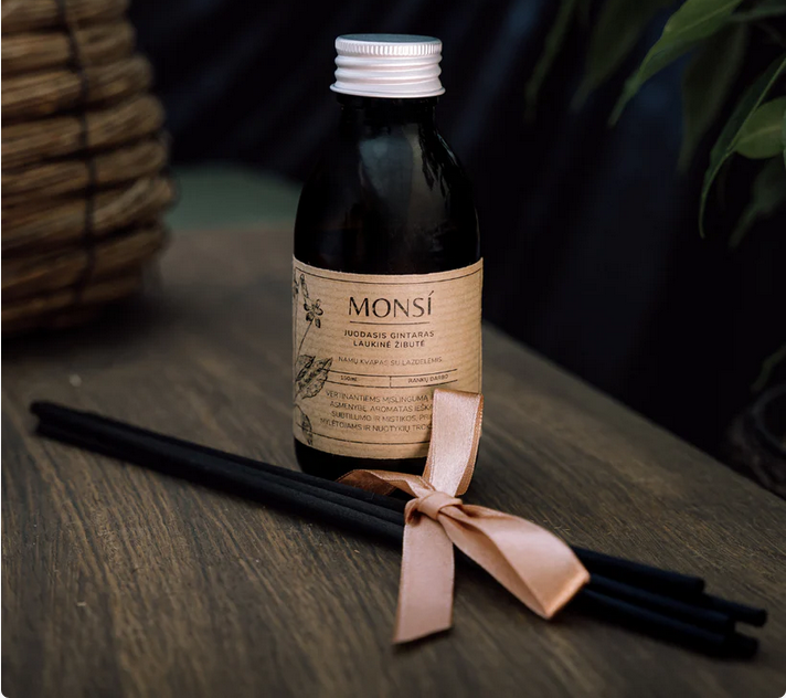 100ml. namų kvapas su lazdelėmis Juodasis gintaras ir laukinė žibutė - Image 4