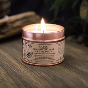 100ml. Aromatinė žvakė Juodasis gintaras + laukinė žibutė